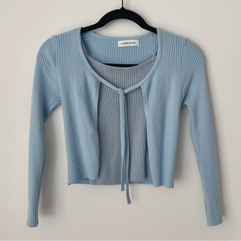 Blue Cardigan and Cami Two-Piece Set